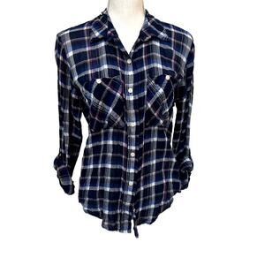 Sanctuary Blouse Button Down Shirt Blue Plaid Small